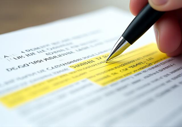 Close up of a legal document with a magnifying glass