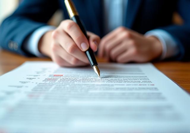 Legal professional reviewing a contract with a magnifying glass metaphor